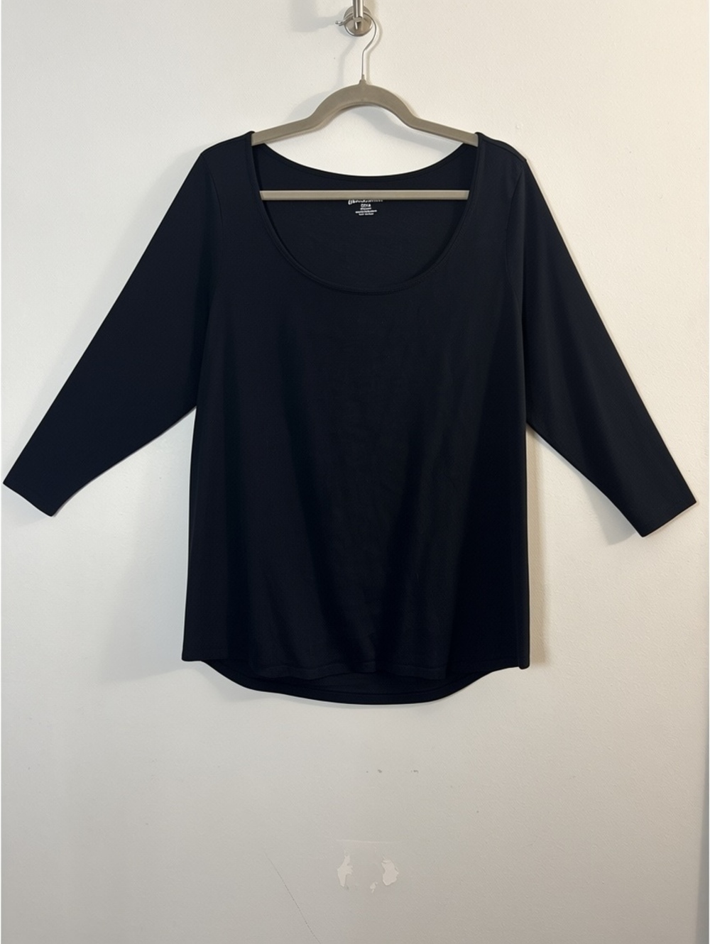 Lane Bryant Women’s 22/24 Black Fringe Neck 3/4 Sleeve Cotton Top Plus Size